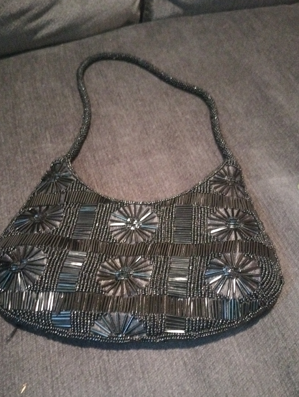 Black Beaded Floral Accent Shoulder Bag